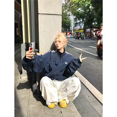 OXFREAK「套装系列六芒星」速干蓝色休闲运动夹克男宽松休闲裤，男装休闲套装，星座506A
