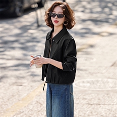 2026春装新款简约时髦风尚短款皮衣外套，女装皮衣，魅丽静蓝