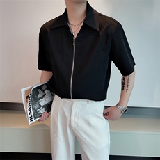 夏季衬衫男短袖潮流高级感痞帅拉链v领衬衣半袖宽松CS786-P55控75，男装衬衫，电商B267