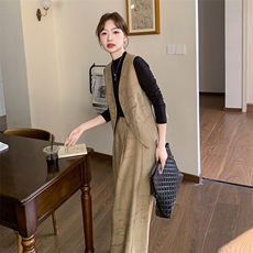 卡其色高级感马甲套装女2025春季新款盐系轻熟风休闲阔腿裤两件套，女装套装/套裙，秋水欣儿