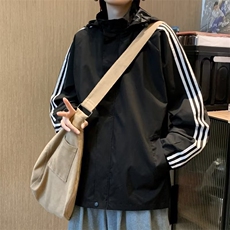 冲锋衣外套男连帽黑色潮牌宽松休闲百搭春秋新款三杠运动夹克J256，男装夹克，星座506