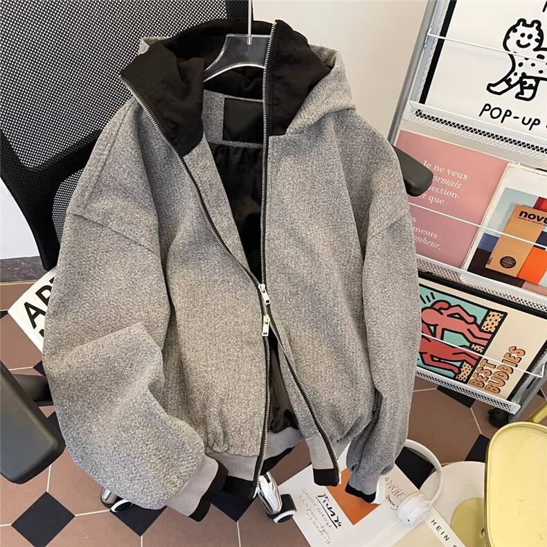 美式复古假两件立领针织衫外套W9345P80,男装夹克,星座1116-2