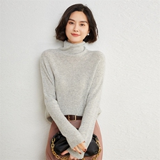 秋冬季35%羊绒休闲简约时尚百搭全无缝正反针堆领羊绒衫，女装羊绒衫，朝思羊绒