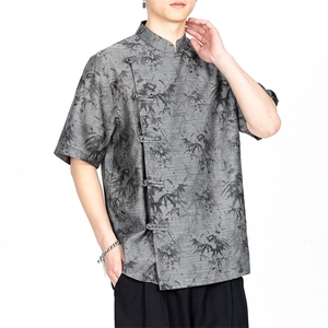 新中式现货2025夏季竹叶花纹斜门襟衬衫A021-CS35-P65图片