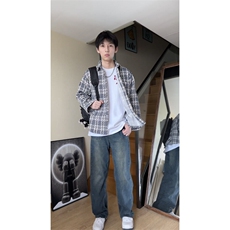 SJ-217-2-JK2416-P65秋季新款宽松小香风格子夹克外套男，男装夹克，星座217-2