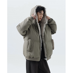 重工短款休闲舒适连帽PU皮座山雕棉服男女潮牌大码棉袄2319P118,休闲棉袄搭配图片欣赏图片