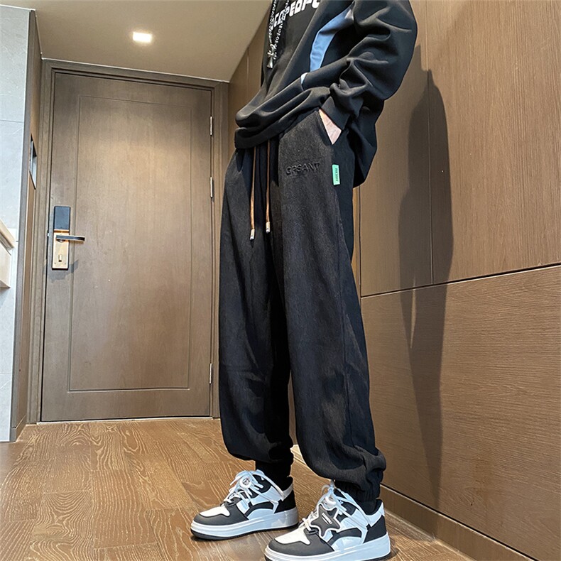 加绒加厚束脚裤男秋冬欧棉绒休闲运动长裤 A388P60 控88图片