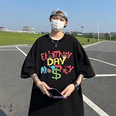 240G重磅美式印花纯棉大码宽松休闲短袖T恤T335-P25控38，男装T恤，电商B219A