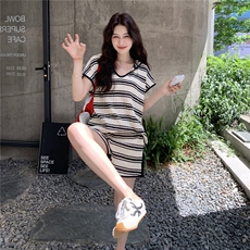 韩系慵懒风条纹套装女2025夏季新款休闲小个子连帽上衣短裤两件套，女装套装/套裙，2C167