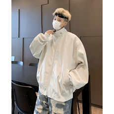 得物品质秋款男立领皮夹克织带按扣机车皮外套JK172P75，男装夹克，星座1013-1