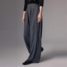 高腰精纺100纯羊毛针织阔腿裤女气质宽松休闲保暖长裤慵懒拖地裤，女装休闲裤，蚂蚁派对工厂直营店