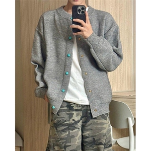 绿松石棒球服外套男春秋季简约针织开衫夹克男春装上衣 M5016图片