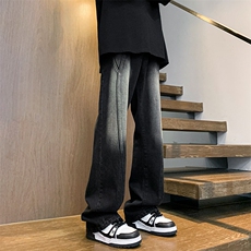 加长牛仔裤男高个子188cm110水洗复古渐变拼接裤子KZ014P63加绒73，男装牛仔裤，电商B312