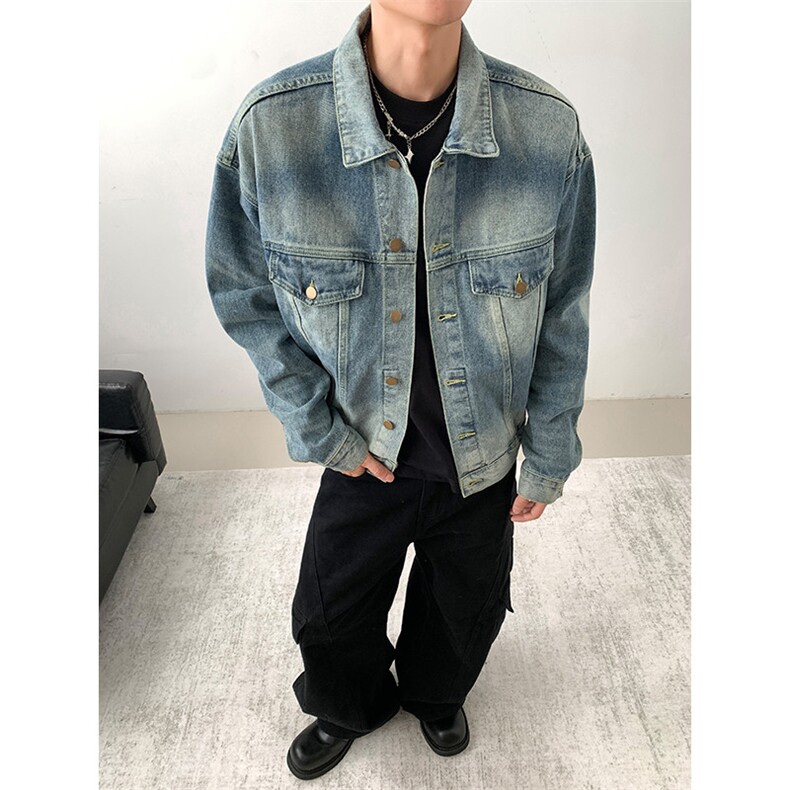 美式复古水洗做旧牛仔夹克潮流宽松休闲外套，男装工装外套，星座410-6（原星座1304-1）