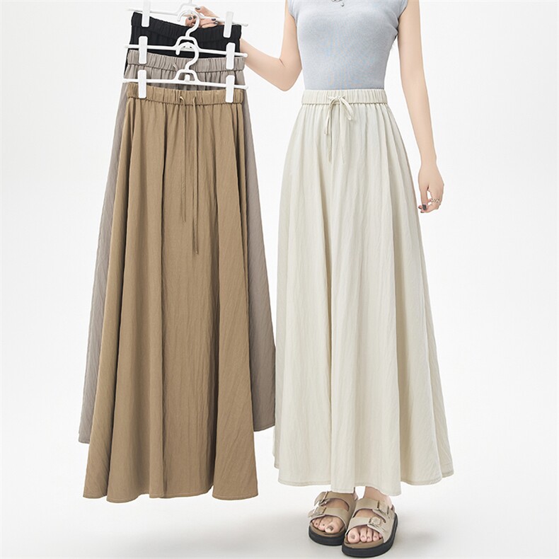 慵懒风山本半身裙女春夏新款显瘦A字中长裙垂感休闲大摆伞裙，女装半身裙，梦白服饰厂