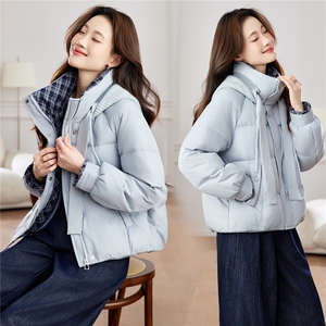 可拆卸针织连帽短款羽绒服女冬2025新款超火巨好看保暖白鸭绒外套图片