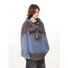 W11131-P88网图现货高品质春季新款复古做旧刺绣连帽套头卫衣，男装卫衣，星座1608