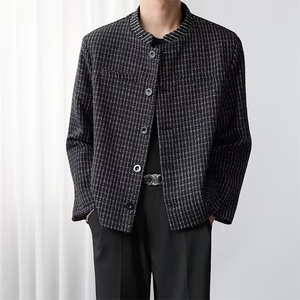 立领西装单排扣西服千鸟格小香风中山装外套有垫肩JK0183 P55图片