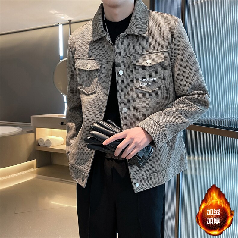 2023秋冬季潮流宽松加棉加厚毛呢大衣夹克外套男N9801-p125控175，男装毛呢大衣，电商D303