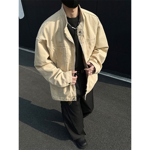 得物二开重磅水洗帆布哈灵顿外套男立领设计感休闲夹克JK1168-P98图片