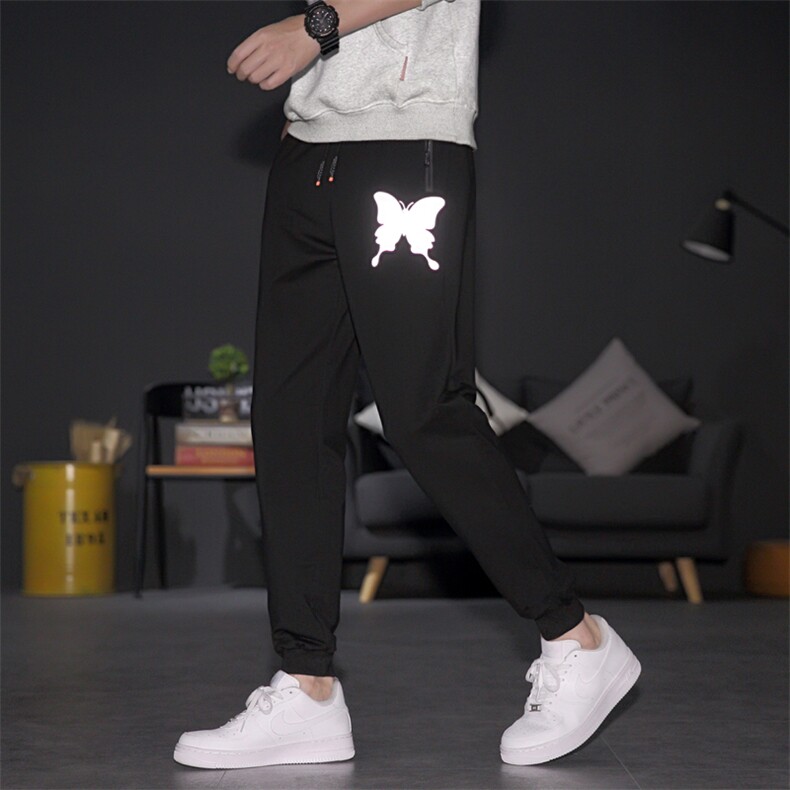 M-8XL男大码束脚反光蝴蝶印花休闲弹力运动裤5032-1_7710-p45,男装休闲裤,星座1516-1
