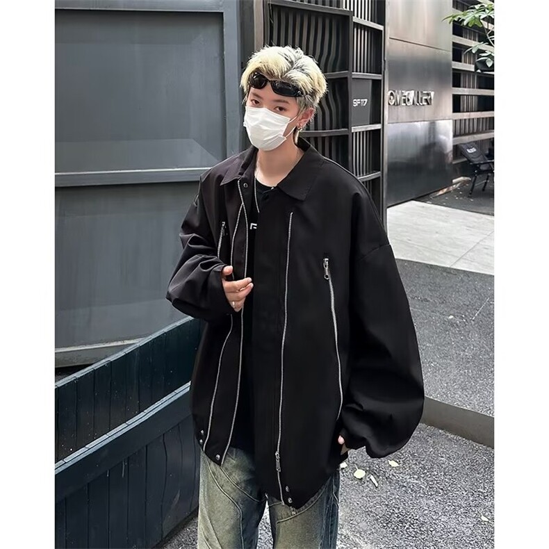 拉链口袋冲锋衣夹克男韩版潮流宽松百搭2024秋冬ins外套W6179-P64,男装夹克,星座412-2