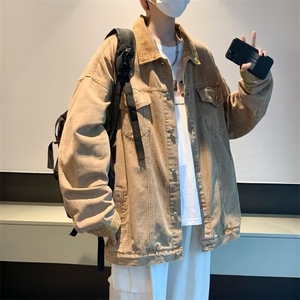 拼色翻领牛仔夹克男2023春季潮牌宽松oversize休闲外套JK955-P70图片