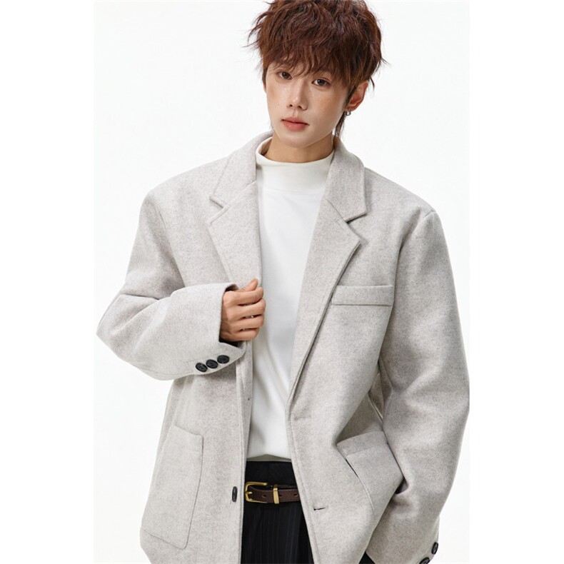 毛呢外套男款加厚秋冬季新款风衣休闲小众复古短款呢子大衣，男装风衣，星座903-1