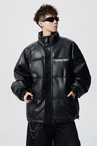 鳄鱼纹印花设计大码M-5XL手塞棉夹克PU皮棉服外套男8507P120控158图片