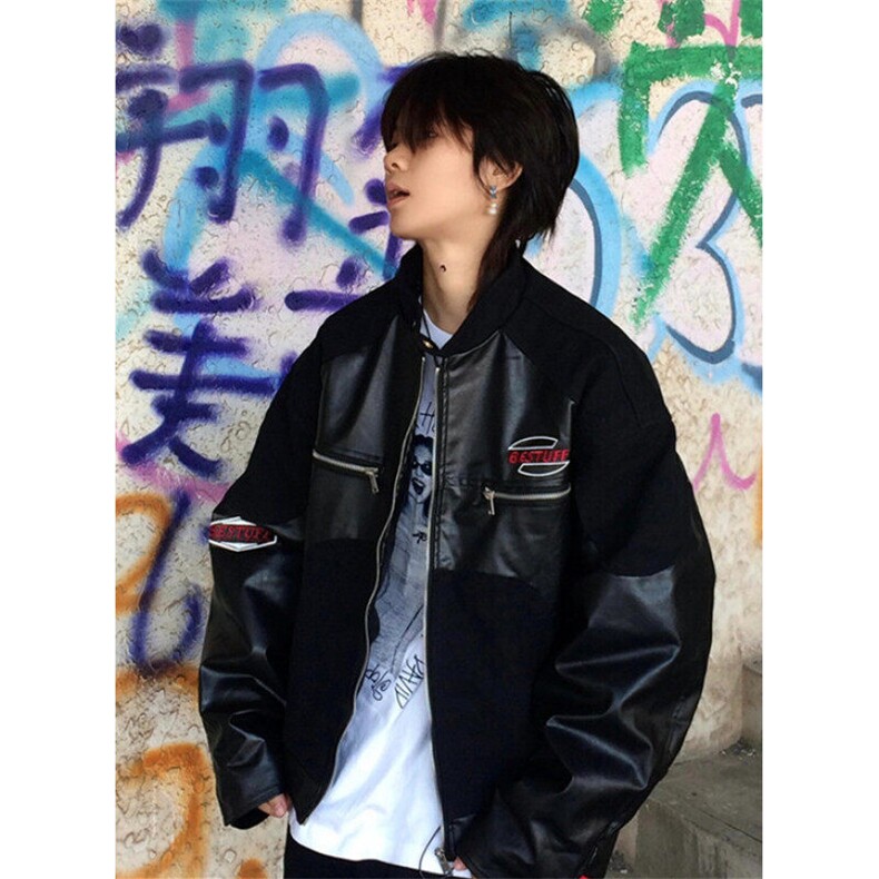 复古pu皮机车服夹克男秋冬设计感小众宽松休闲短款外套PK8731,男装夹克,星座1116A（原606A-3）
