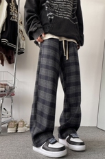8XL-M特大码加厚毛呢料格子休闲裤宽松男裤毛呢裤K946P60加绒P70，男装休闲裤，电商D206-1