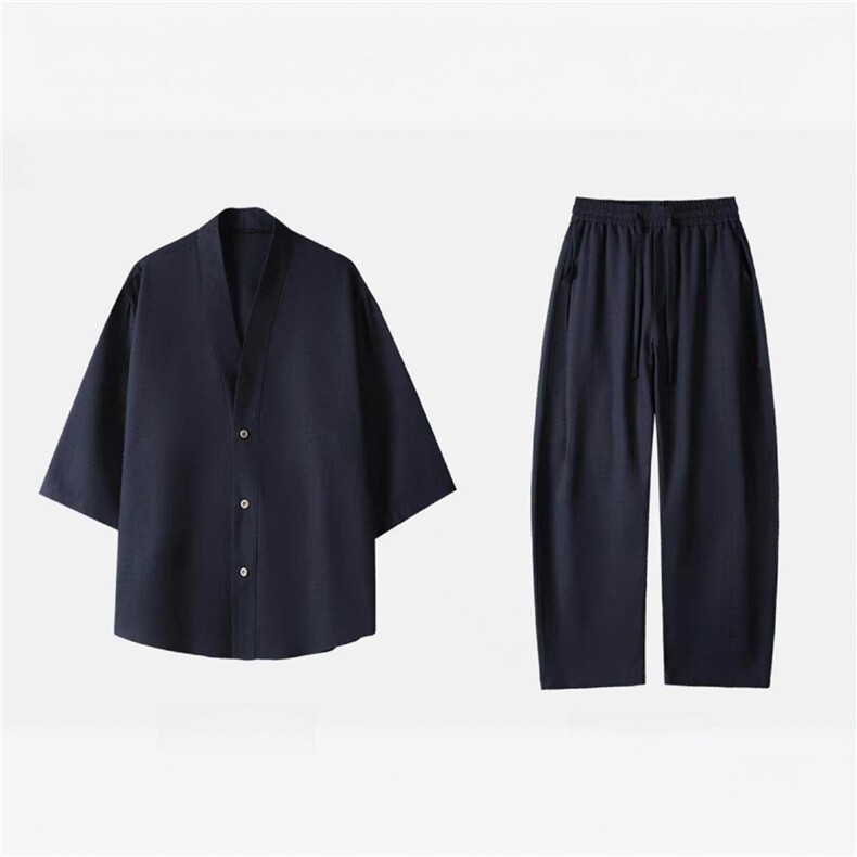 V领纯色宽松休闲休闲运动套装百搭日系复古休闲裤YK9511P574595，男装休闲套装，电商A089-1