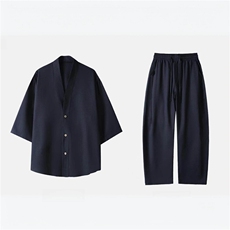 V领纯色宽松休闲休闲运动套装百搭日系复古休闲裤YK9511P574595，男装休闲套装，电商A089-1