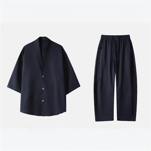 V领纯色宽松休闲休闲运动套装百搭日系复古休闲裤YK9511 P5745 95，男装休闲套装，电商A089-1