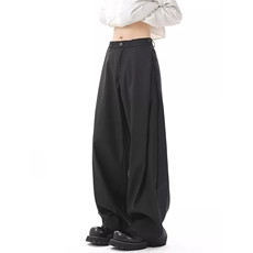 春秋美式高街休闲裤男女垂感阔腿西裤长裤纯色西装裤宽松直筒裤子，男装西服套装，电商A486
