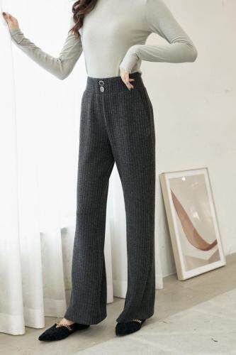 冬季新款黑色针织微喇裤休闲裤，女装休闲裤，拉嘉图