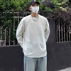 抖音得物品质26春装美式高街曼巴棉螺纹拼接卫衣圆领长袖T恤YT164，男装T恤，电商A486