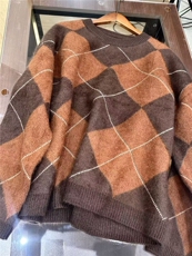 2025新款舒适时尚百搭菱形慵懒女士，女装羊毛衫，慕洵羊绒