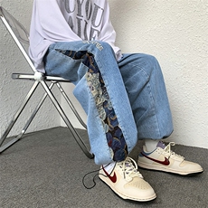 高品质新款拼接水洗牛仔裤男松紧腰直筒拖地裤XK66133-P55，男装牛仔裤，电商A042