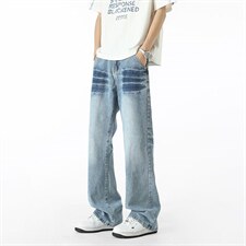 小众裂纹设计水洗浅蓝色牛仔裤男款美式潮流XZ201-S801P45，男装牛仔裤，星座201