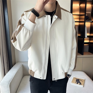 2025春装免洗pu皮皮衣翻领拼色休闲机车夹克外套男 PY109-P110图片