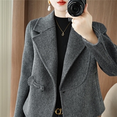25秋冬新款双面呢大衣女短款款羊毛呢子外套女过膝风衣女，女装双面呢大衣，贝源羊绒