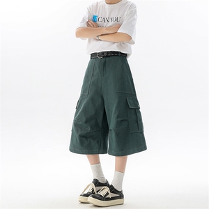 8XL-M褶皱工装牛仔短裤男夏季美式复古多口袋七分裤子QK27002P58图片