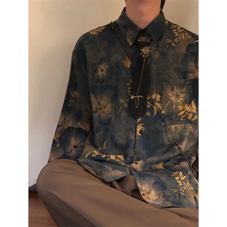 JY770-P33日系复古花衬衫男女休闲宽松美式高级感衬衣，男装衬衫，星座1501-3