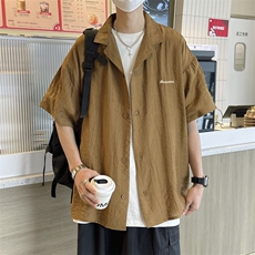 夏季潮牌宽松百搭休闲衬衣新款日系古着短袖衬衫男士W7201-P32，男装衬衫，星座512-2