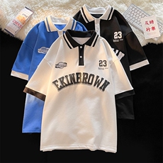 1港风polo衫潮大码M-5XL情侣风翻领短袖T恤男DP7741P45控68，男装T恤，星座226-2