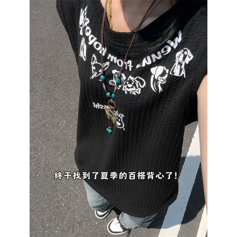 XZ809A/SSS12/P35/控48   肌理感印花小狗背心T恤图片