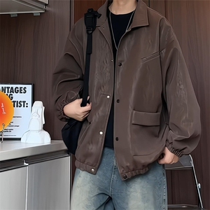 PY239/P90春装新款痞帅外套男休闲皮衣男皮夹克复古宽松大码百搭图片