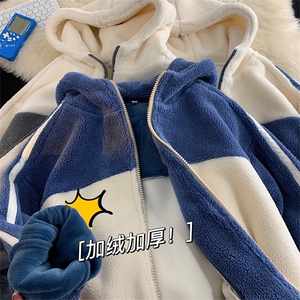 冬款青少年加绒休闲棉衣羊羔绒简约连帽外套男女 921-P110控价158图片