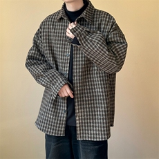 2025春新款呢子外套宽松休闲格子呢料衬衣外套A351-AJ2552-P75，男装夹克，电商A351